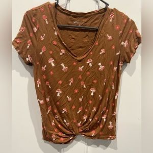 Mushroom v-neck tee with tie front